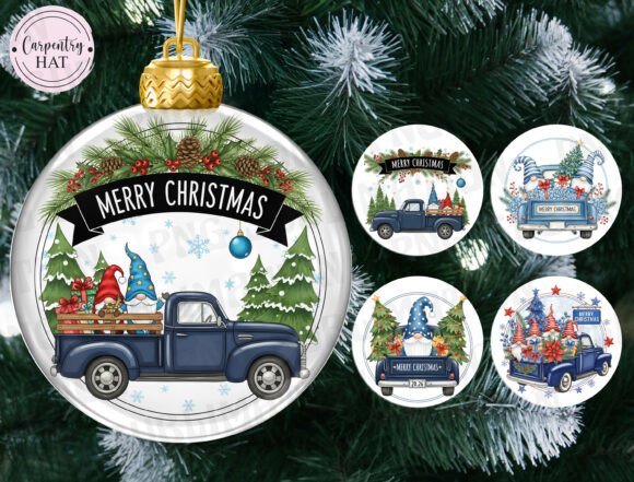 Blue Christmas Truck Ornament PNG: Illustrations for Crafters