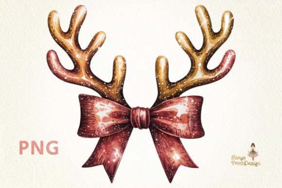Christmas Glitter Antlers Bow Clipart Review for Illustrations