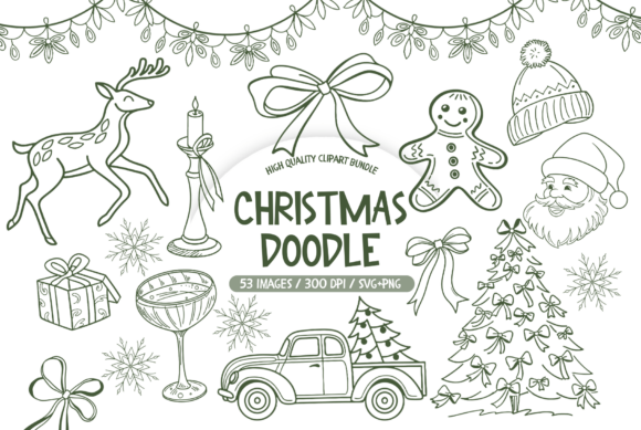 Christmas Line Art Clipart SVG Set for Illustrations
