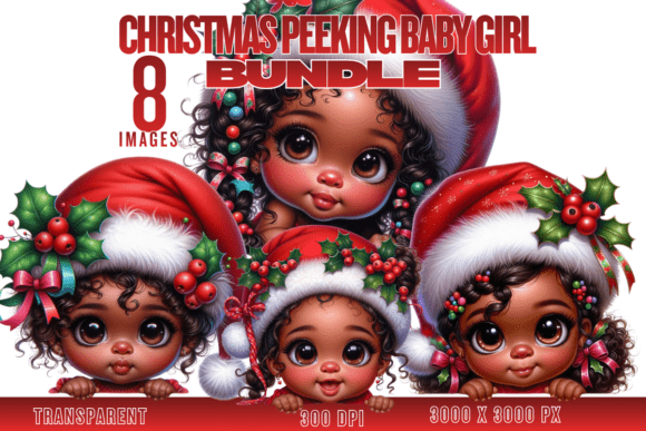 Christmas Peeking Baby Girl Bundle: Illustrations for Festive Branding