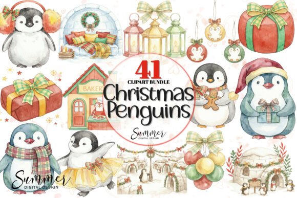 Christmas Penguins Festive Clipart Set: A Crafter’s Review of These Illustrations