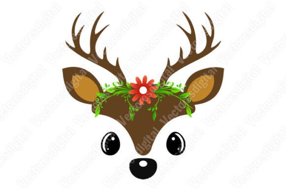 Christmas Reindeer Face Vector Illustrat
