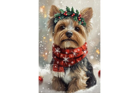 Christmas Yorkshire Terrier Dog Wall Art in Illustrations