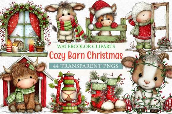Cozy Barn Christmas Clipart Png Bundle: Seasonal Illustrations for Bloggers
