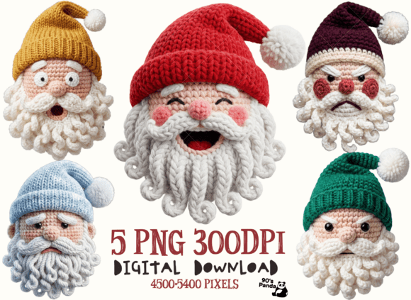 Crochet Christmas PNG Bundle, Santa