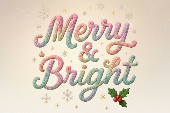 Faux Yarn Merry Bright Christmas PNG Illustrations