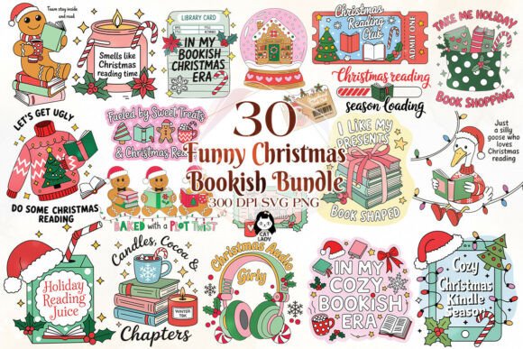 Funny Hand Drawn Christmas Bookish SVG Review