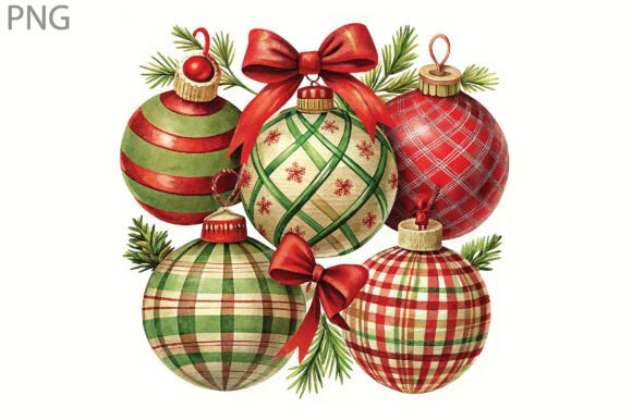 Patchwork Christmas Ornaments Bow PNG