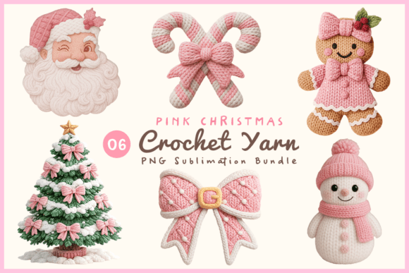Pink Christmas Crochet Yarn PNG Bundle Illustrations Review
