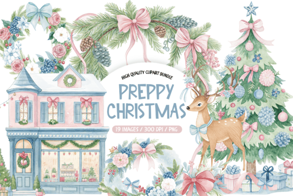 Preppy Christmas Deer Holiday Clipart