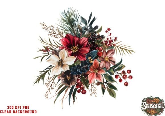 Red Berry Floral Christmas Bouquet PNG Review
