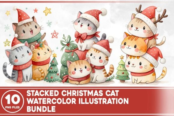 Stacked Christmas Cat Watercolor Bundle Review