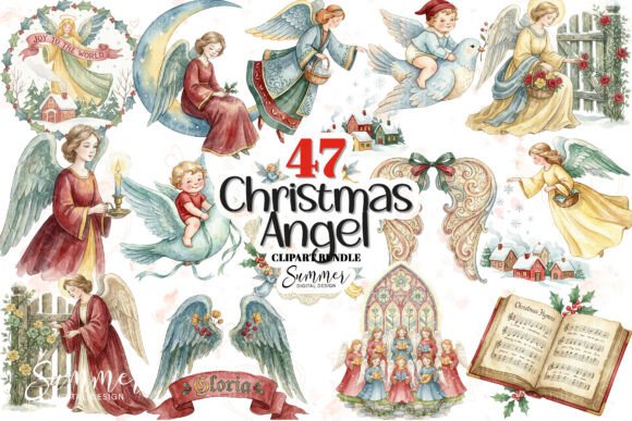 Vintage Victorian Christmas Angel Set Illustrations Review