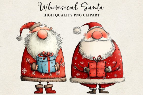 Whimsical Santa Clipart Cute Christmas